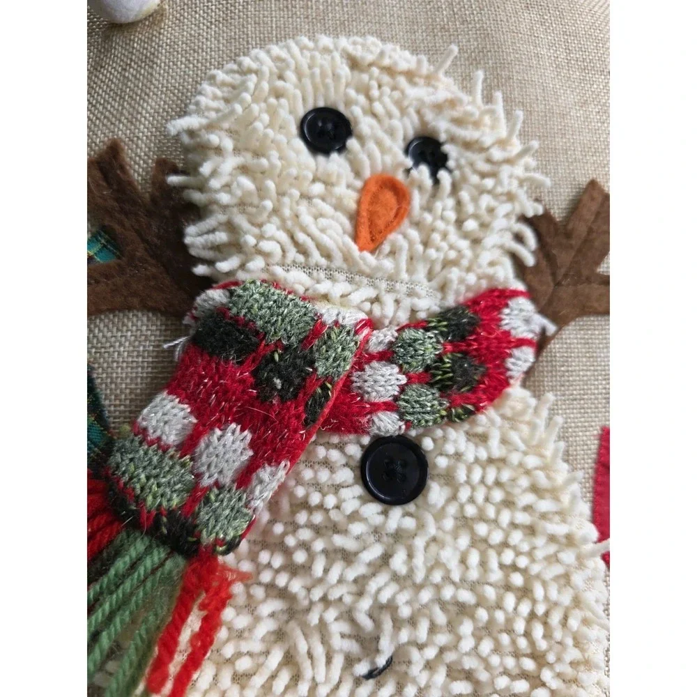Cracker‎ Barrel Christmas Pillow JOY Snowman Rustic Farmhouse Plaid/Burlap